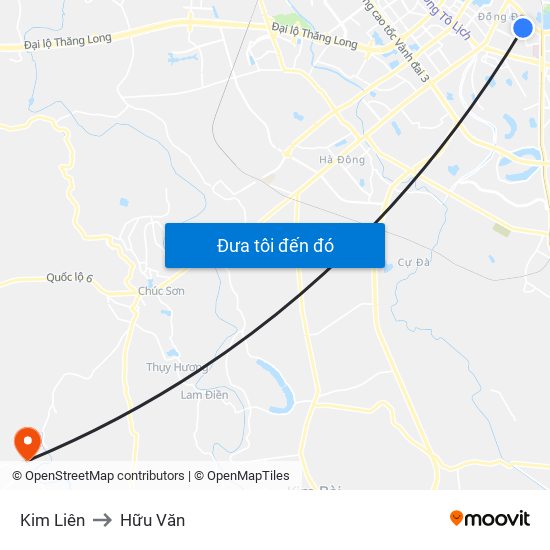 Kim Liên to Hữu Văn map