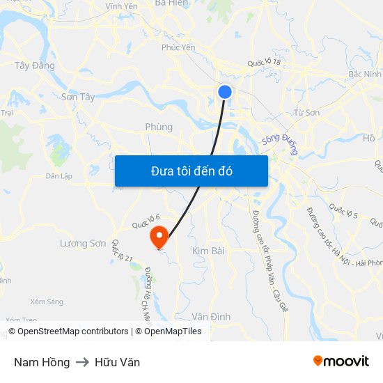 Nam Hồng to Hữu Văn map