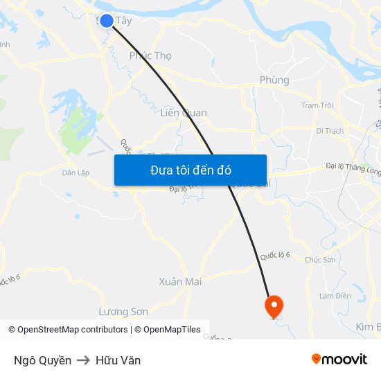 Ngô Quyền to Hữu Văn map