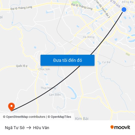 Ngã Tư Sở to Hữu Văn map