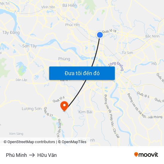 Phú Minh to Hữu Văn map