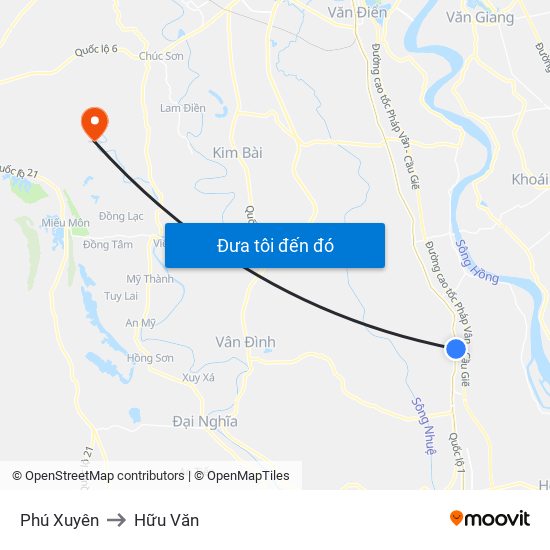 Phú Xuyên to Hữu Văn map