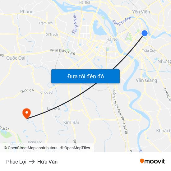 Phúc Lợi to Hữu Văn map