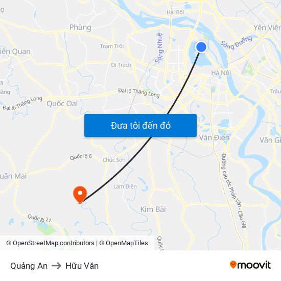 Quảng An to Hữu Văn map