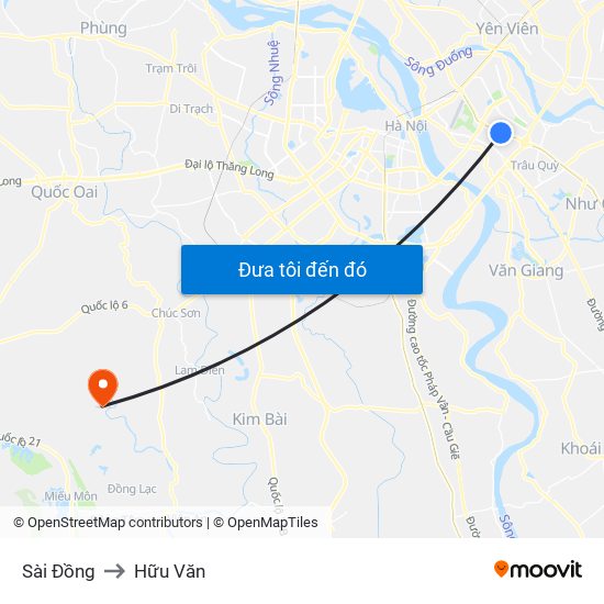 Sài Đồng to Hữu Văn map