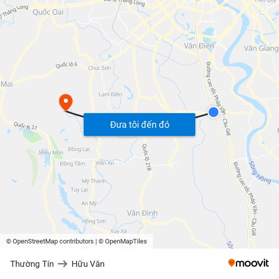 Thường Tín to Hữu Văn map