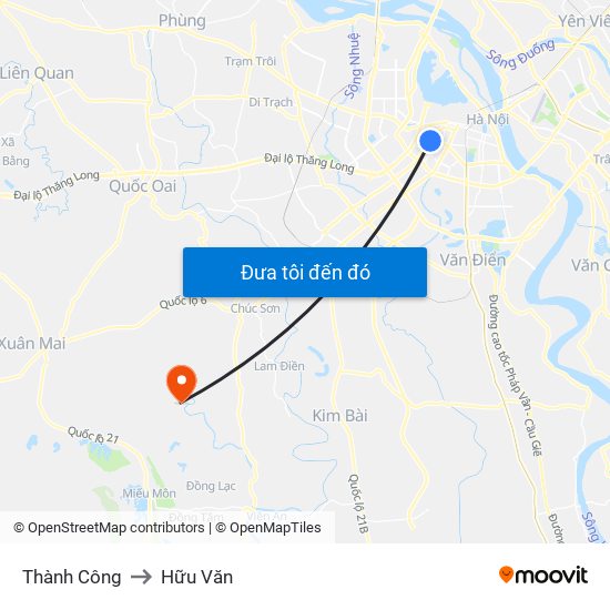 Thành Công to Hữu Văn map