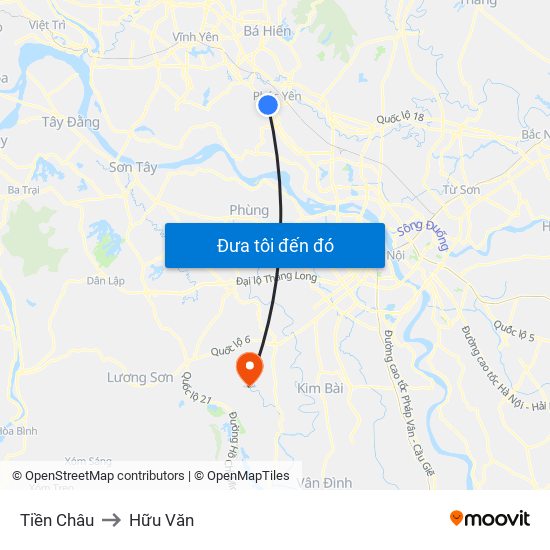 Tiền Châu to Hữu Văn map