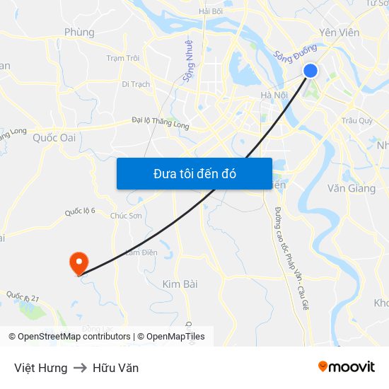 Việt Hưng to Hữu Văn map