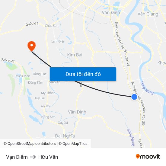Vạn Điểm to Hữu Văn map