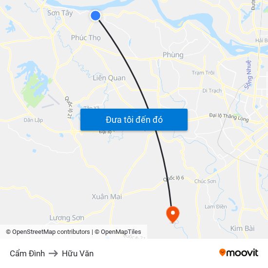 Cẩm Đình to Hữu Văn map