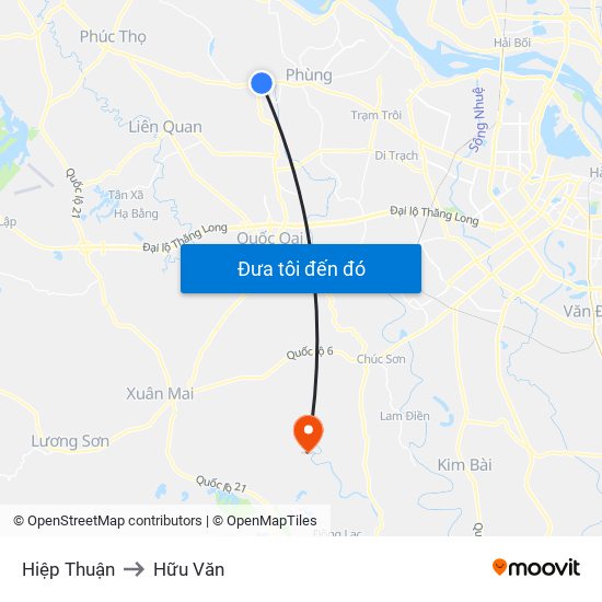 Hiệp Thuận to Hữu Văn map