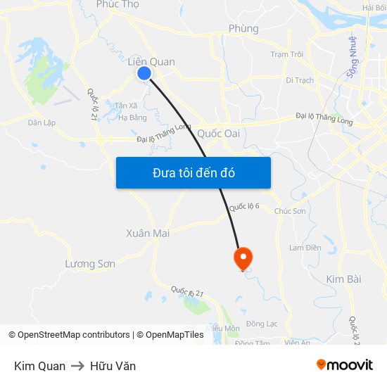 Kim Quan to Hữu Văn map