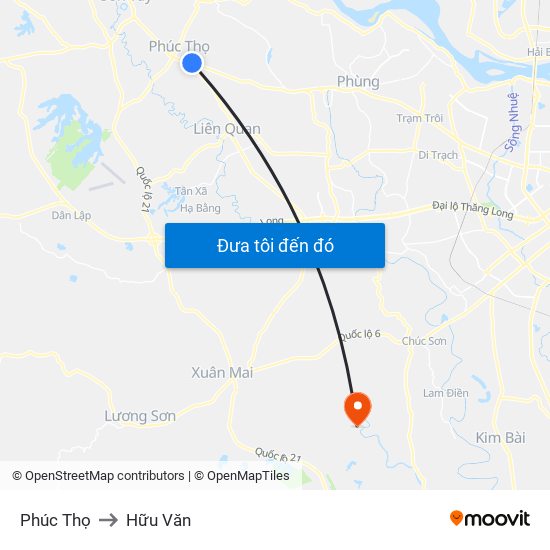 Phúc Thọ to Hữu Văn map