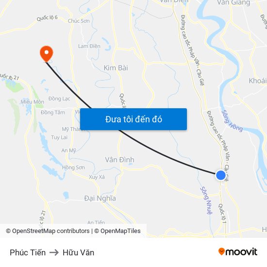 Phúc Tiến to Hữu Văn map