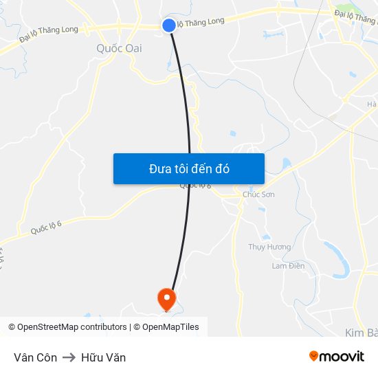 Vân Côn to Hữu Văn map