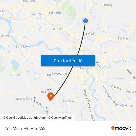 Tân Minh to Hữu Văn map