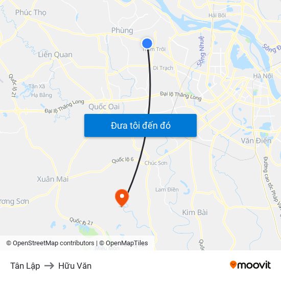 Tân Lập to Hữu Văn map