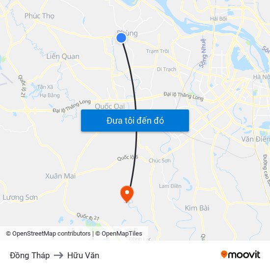 Đồng Tháp to Hữu Văn map