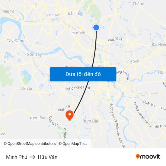 Minh Phú to Hữu Văn map
