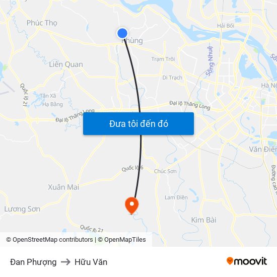 Đan Phượng to Hữu Văn map