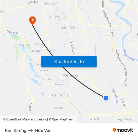 Kim Đường to Hữu Văn map