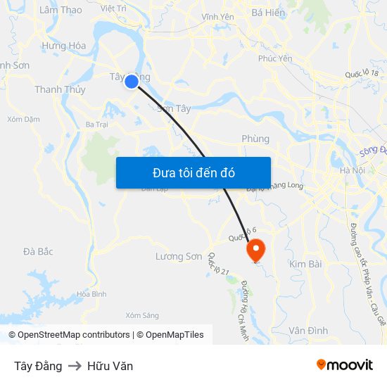 Tây Đằng to Hữu Văn map