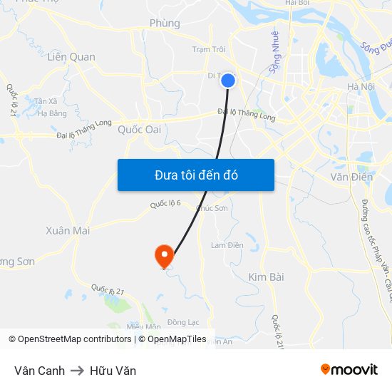 Vân Canh to Hữu Văn map