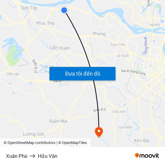 Xuân Phú to Hữu Văn map