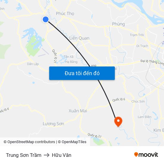 Trung Sơn Trầm to Hữu Văn map