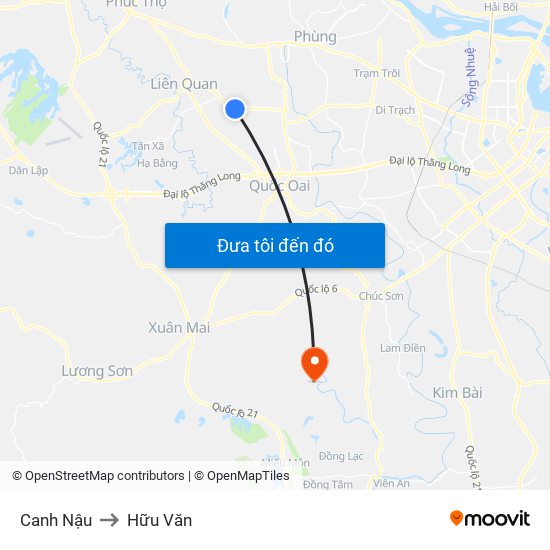 Canh Nậu to Hữu Văn map