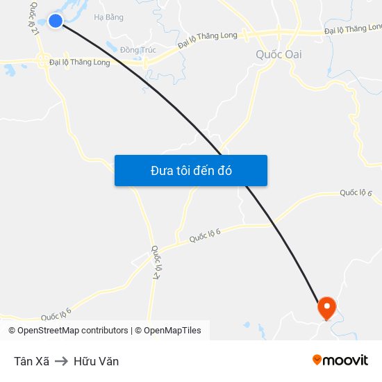 Tân Xã to Hữu Văn map