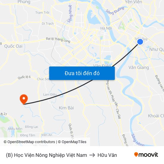 (B) Học Viện Nông Nghiệp Việt Nam to Hữu Văn map