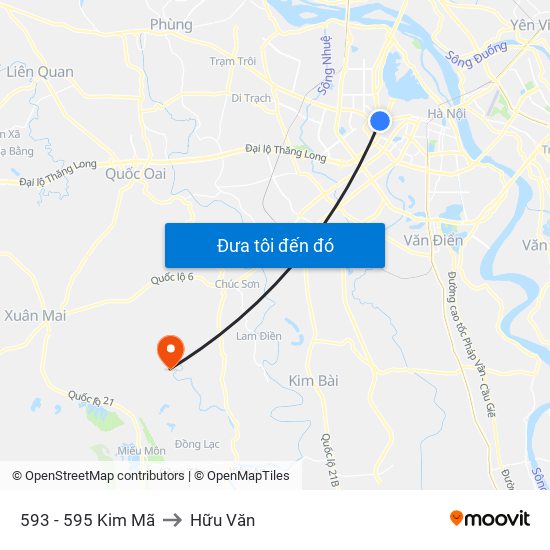 593 - 595 Kim Mã to Hữu Văn map
