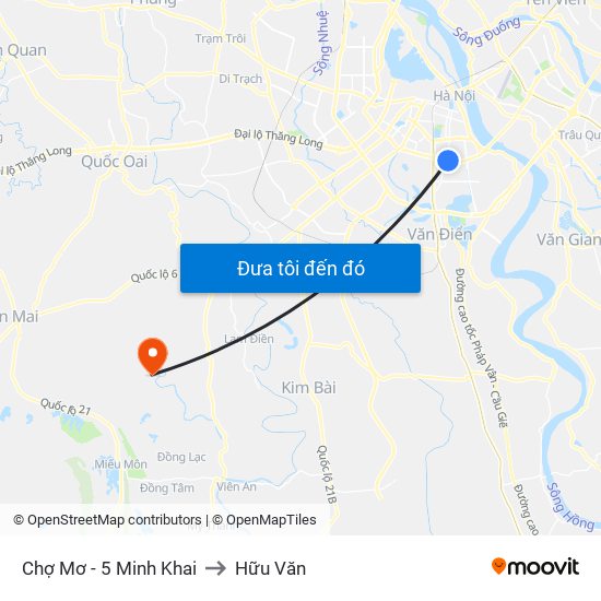 Chợ Mơ - 5 Minh Khai to Hữu Văn map
