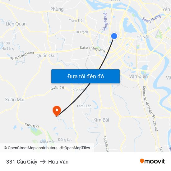 331 Cầu Giấy to Hữu Văn map