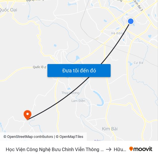Học Viện Công Nghệ Bưu Chính Viễn Thông - Trần Phú (Hà Đông) to Hữu Văn map