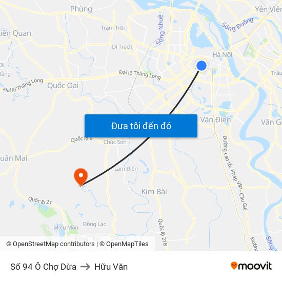 Số 94 Ô Chợ Dừa to Hữu Văn map