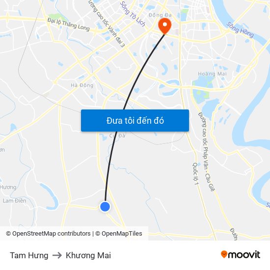 Tam Hưng to Khương Mai map