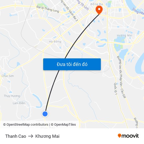 Thanh Cao to Khương Mai map