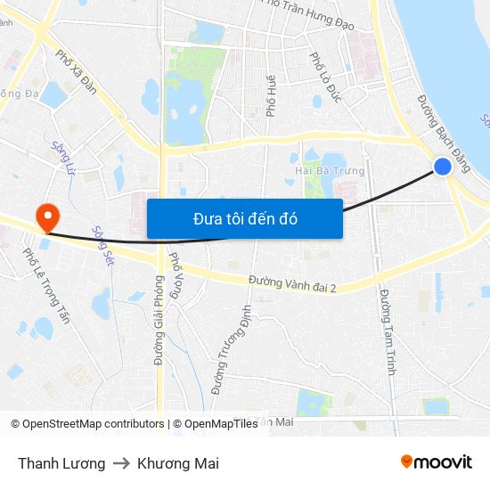 Thanh Lương to Khương Mai map