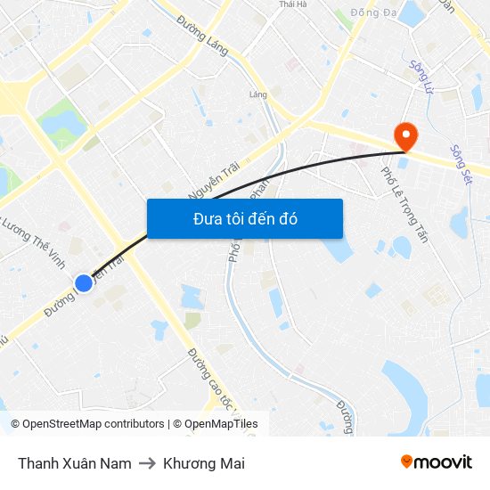 Thanh Xuân Nam to Khương Mai map