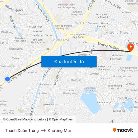 Thanh Xuân Trung to Khương Mai map