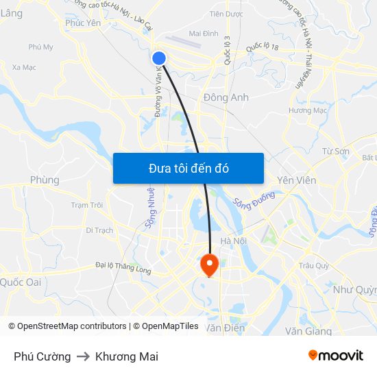 Phú Cường to Khương Mai map