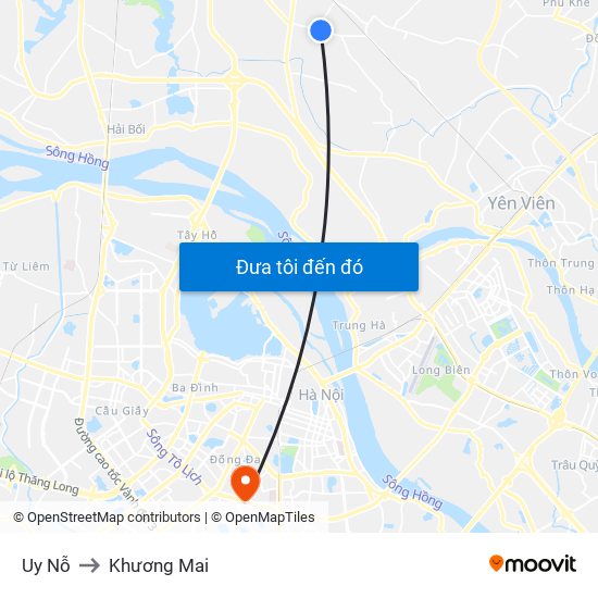 Uy Nỗ to Khương Mai map