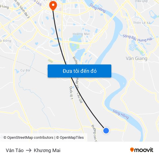 Vân Tảo to Khương Mai map