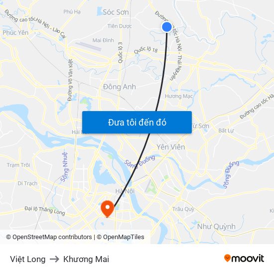 Việt Long to Khương Mai map