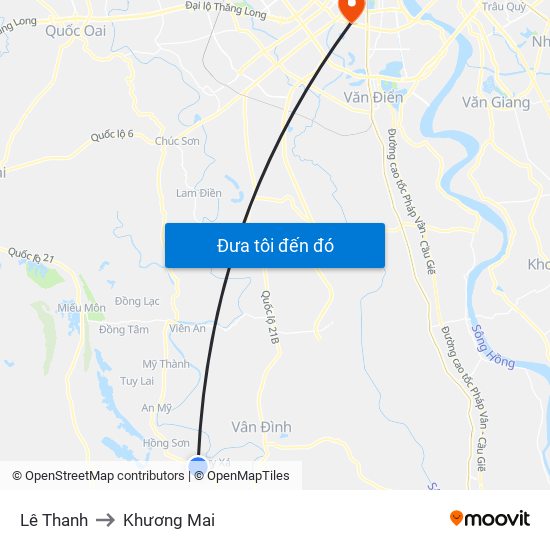 Lê Thanh to Khương Mai map