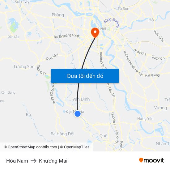 Hòa Nam to Khương Mai map