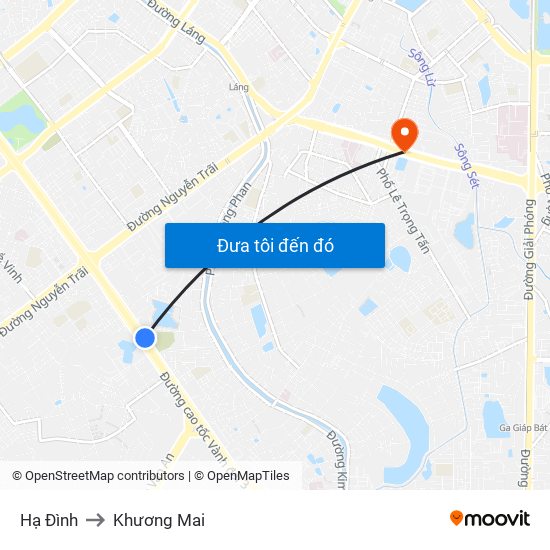 Hạ Đình to Khương Mai map